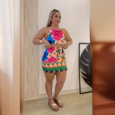 Sexy Print Wrap Chest Two PIece Skirt Set NY-10795