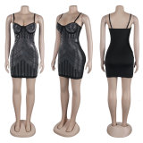 Hot Drill Sling Solid Mini Dress NY-3203