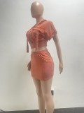 Solid Color Patchwork Hooded Skirt Suit NYF-8178