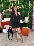 Lapel Deep V Skinny Long Sleeve Romper CH-24031