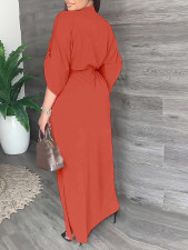 Solid Color 3/4 Sleeve Tie Up Maxi Dress YH-5296