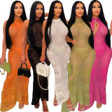 Sunscreen Smocked Knit Beach Maxi Dress OSM-4460