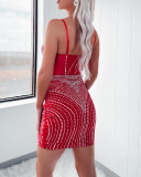 Hot Drill Mesh Splicing Sling Mini Dress NY-3196