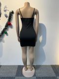 Hot Drill Sling Solid Mini Dress NY-3203