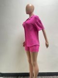 Solid Color Short Sleeve Shirt Shorts Two Piece Set NYF-8177
