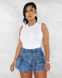Fashion Zipper Multi Pockets Denim Shorts XCFF-8676