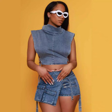 Fashion Zipper Multi Pockets Denim Shorts XCFF-8676