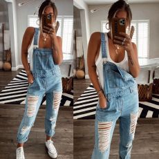 Fashion Denim Holes Slim Jumpsuit XCFF-334