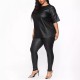 Plus Size Solid Color Short Sleeve Pants Set OSIF-3382