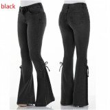 Plus Size Solid Color High Waist Tie Up Flare Jeans XCFF-0040