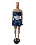 Fashion Denim Print Ruffle Mini Dress MEM-88585
