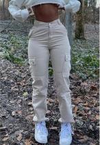Solid Color Multi-pocket Slim Pant XCFF-11156