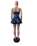 Fashion Denim Print Ruffle Mini Dress MEM-88585