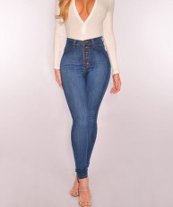 Plus Size High Waisted Button Sexy Slim Jeans XCFF-3080