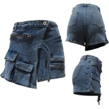 Fashion Zipper Multi Pockets Denim Shorts XCFF-8676