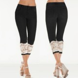 Plus Size Lace Patchwork Denim Seven-point Jeans XCFF-3147