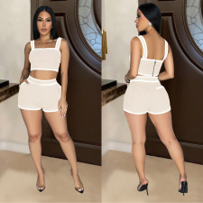 Solid Color Sling Tank Tops Two Piece Shorts Set BY-6966