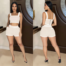 Solid Color Sling Tank Tops Two Piece Shorts Set BY-6966