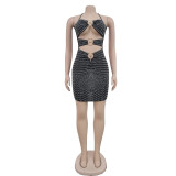 Hot Drill Sling Hollow Out Mini Dress BY-6939