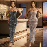 Solid Color Hot Drill Tube Tops Maxi Dress BY-6962