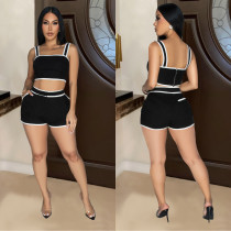 Solid Color Sling Tank Tops Two Piece Shorts Set BY-6966