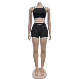 Solid Color Sling Tank Tops Two Piece Shorts Set BY-6966