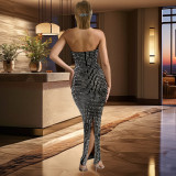 Solid Color Hot Drill Tube Tops Maxi Dress BY-6962
