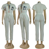 Short Sleeve Lapel Plaid Splicing Jumpsuit(With Mask) GYSF-6215