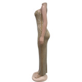 Solid Color Hot Drill Tube Tops Maxi Dress BY-6962