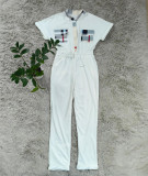 Short Sleeve Lapel Plaid Splicing Jumpsuit(With Mask) GYSF-6215