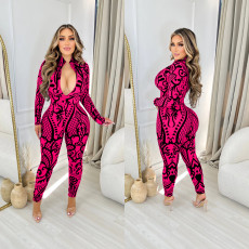 Long Sleeve Print Slim Jumpsuit BY-6937