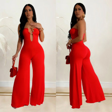 Solid Color Wrap Chest Wide Leg Jumpsuit BY-6941