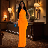 One-shoulder Solid Color Evening Dress BY-6940