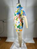 Wave Lace Print Short Sleeve Shirt Two Piece Short Set TE-4686