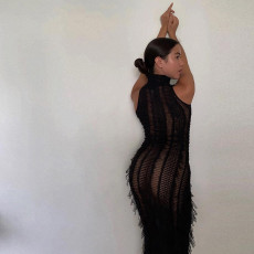 Sexy Tassel See-through Mesh Maxi Dress DLSF-K24D44302