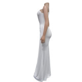 One-shoulder Solid Color Evening Dress BY-6940