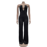 Solid Color Wrap Chest Wide Leg Jumpsuit BY-6941