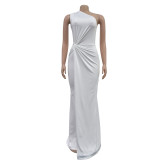 One-shoulder Solid Color Evening Dress BY-6940