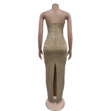 Solid Color Hot Drill Tube Tops Maxi Dress BY-6962
