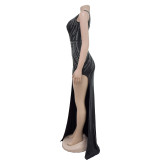Single Shoulder Sleeveless Hot Drill Maxi Dress BY-6961