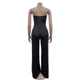 Solid Color Wrap Chest Wide Leg Jumpsuit BY-6941