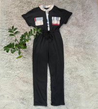 Short Sleeve Lapel Plaid Splicing Jumpsuit(With Mask) GYSF-6215