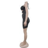 Hot Drill Sling Hollow Out Mini Dress BY-6939