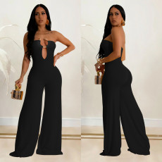 Solid Color Wrap Chest Wide Leg Jumpsuit BY-6941
