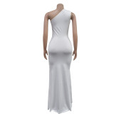 One-shoulder Solid Color Evening Dress BY-6940