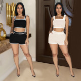 Solid Color Sling Tank Tops Two Piece Shorts Set BY-6966