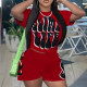 Short Sleeve Print O Neck Casual Shorts Set GYXF-8036