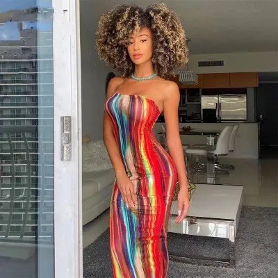 Tie Up Print Sexy Tube Tops Dress XCFF-826
