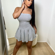 Solid Color Tube Tops Pleated Mini Dress SFY-477