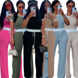 Rib Contrast Color Two Piece Pants Set SFY-2777